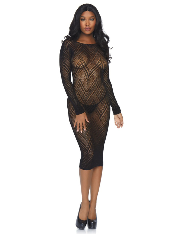 Leg Avenue Chevron Long Sleeved Body Con Dress Black from Nice 'n' Naughty