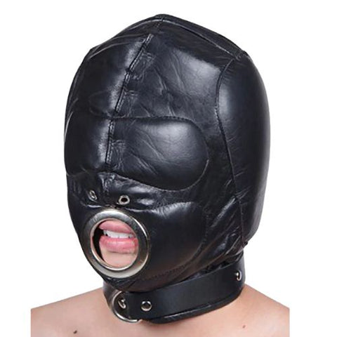 Nice 'n' Naughty Padded Leather Hood w Mouth Hole Black from Nice 'n' Naughty