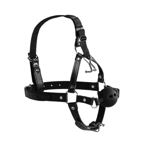 Ouch! Head Harness with Breathable Ball Gag and Nose Hooks - Black from Nice 'n' Naughty