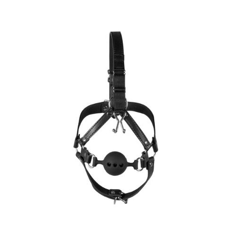 Ouch! Head Harness with Breathable Ball Gag and Nose Hooks - Black from Nice 'n' Naughty