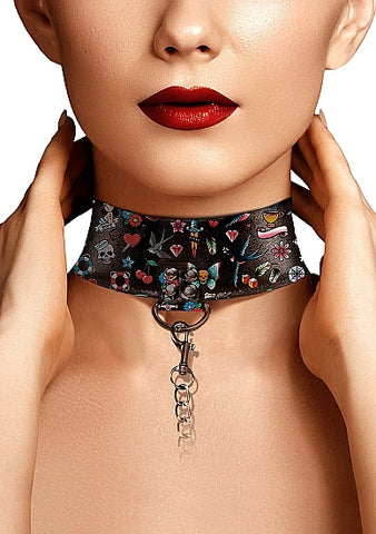 Ouch! Printed Collar With Leash